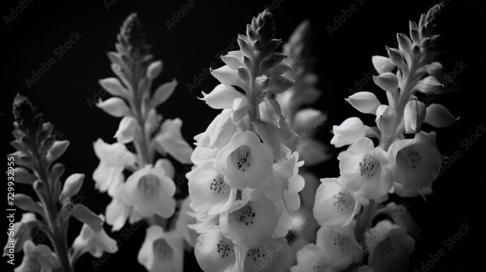 Foxglove blossoms in a monochromatic composition. Foxglove blossoms in a monochromatic composition.