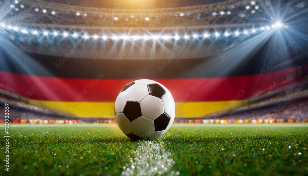 Fototapeta premium German flag with football in a stadium for the European Championship 2024