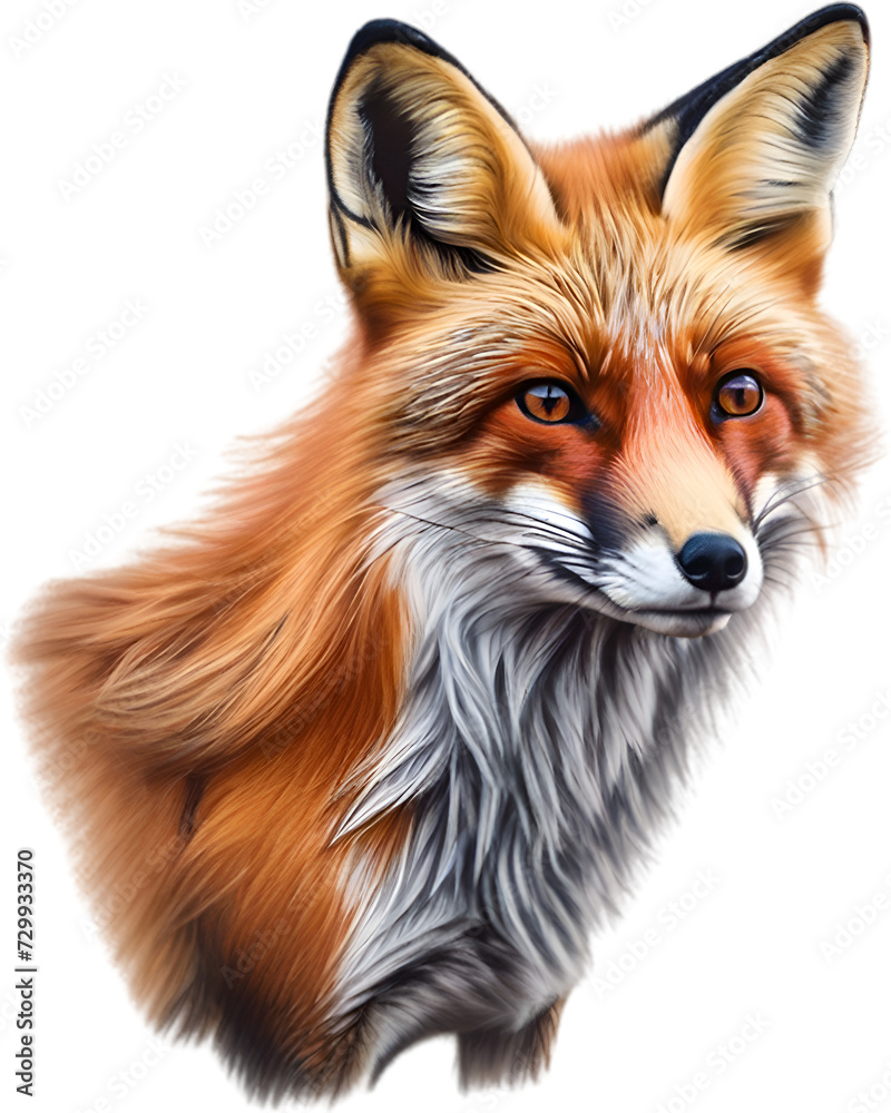 Red Fox, Close-up colored-pencil sketch of Red Fox, Vulpes vulpes.