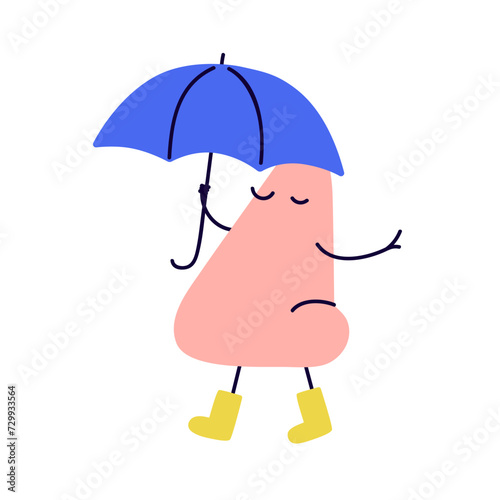 Cute funny abstract character walking with umbrella in hand. Comic fun fluid ...