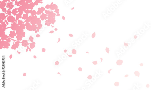 花びら散る桜のグラデーションシルエット背景のイラスト（ピンク）