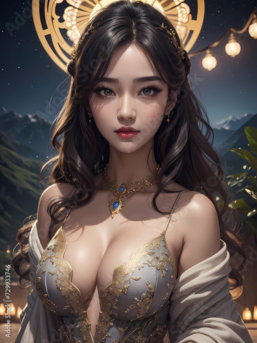 Beautiful 3d art with asian curvy girl
