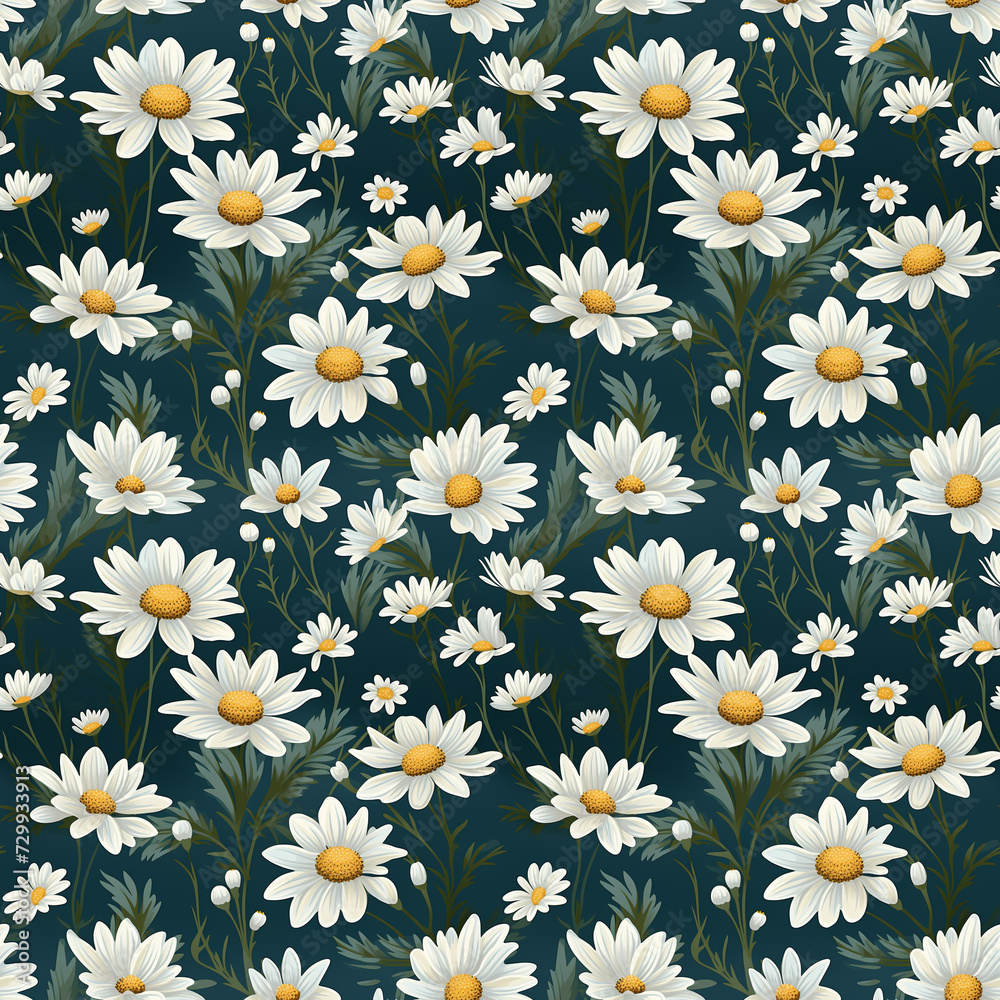 Seamless pattern of white daisies.