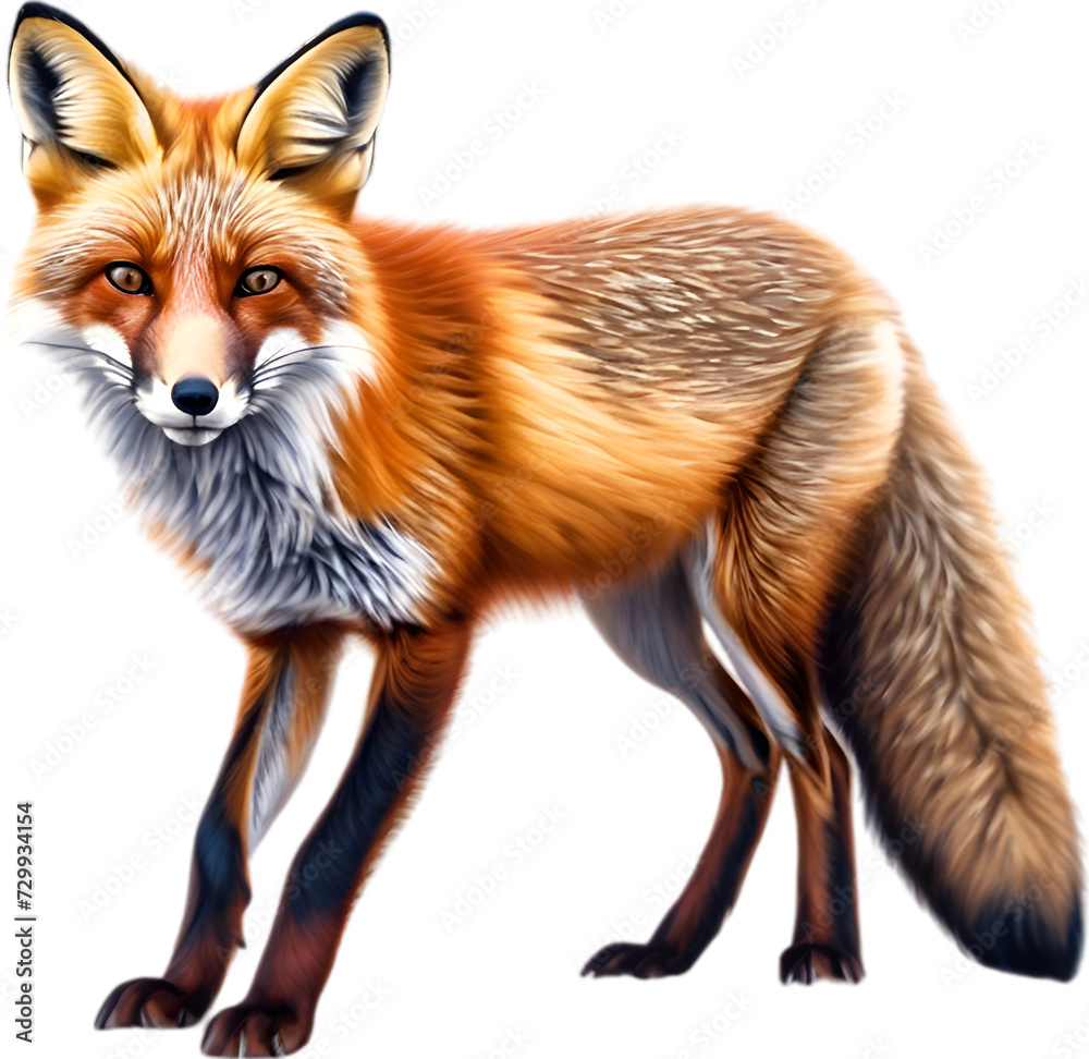 Fototapeta premium Red Fox, Close-up colored-pencil sketch of Red Fox, Vulpes vulpes.