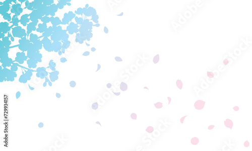 花びら散る桜のグラデーションシルエット背景のイラスト（水色）