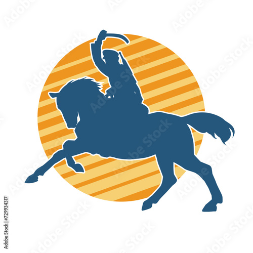 Silhouette of a cavalry soldier on horseback. Silhouette of a soldier ride a horse animal.
