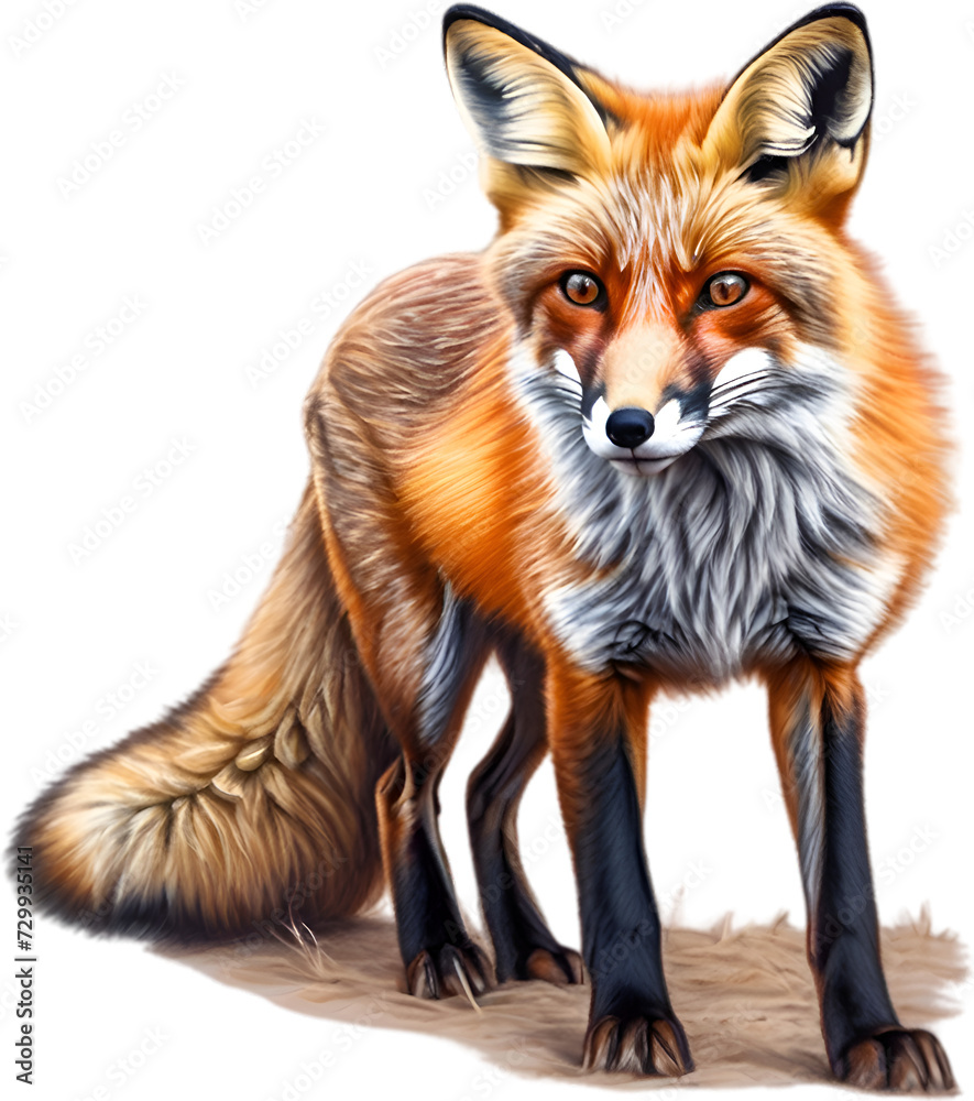 Obraz premium Red Fox, Close-up colored-pencil sketch of Red Fox, Vulpes vulpes.