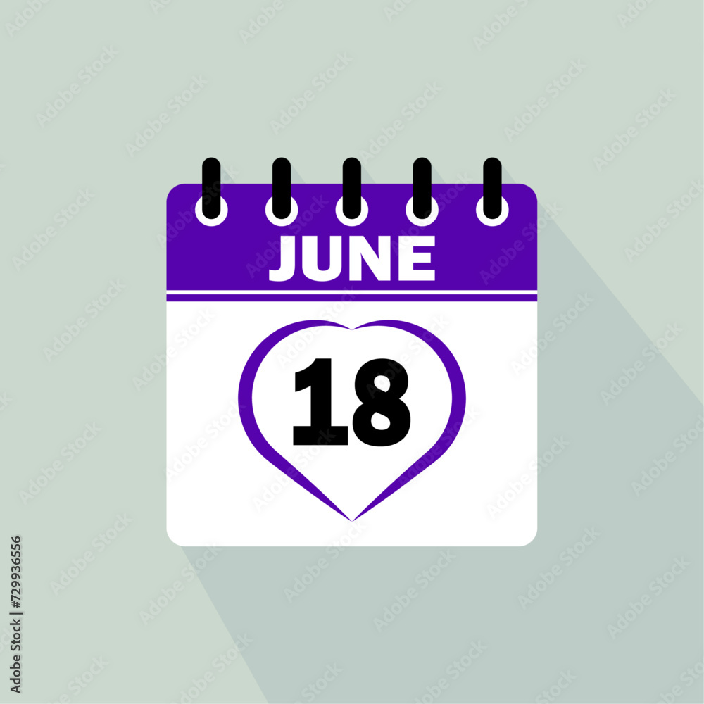 Icon calendar day - 18 June. 18th days of the month, vector illustration. Icon calendar day - 18 June. 18th days of the month, vector illustration.