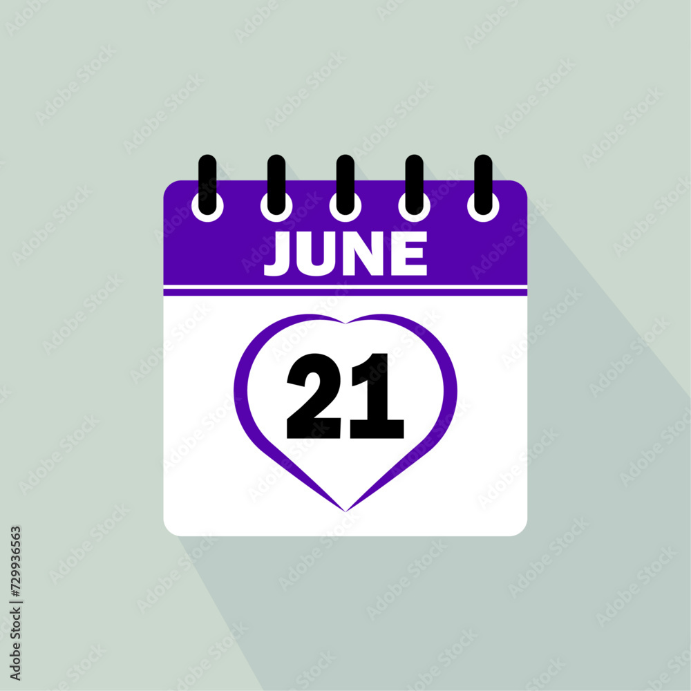 Icon calendar day - 21 June. 21 days of the month, vector illustration. Icon calendar day - 21 June. 21 days of the month, vector illustration.