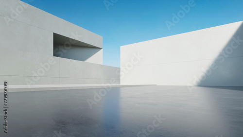 Fototapeta Naklejka Na Ścianę i Meble -  3d render of abstract modern architecture with empty concrete floor. Scene for car presentation.