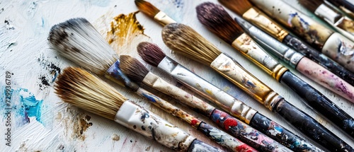 A set of the artist's brushes lies on a white background.