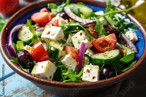Rustic Greek salad with olives and feta cheese