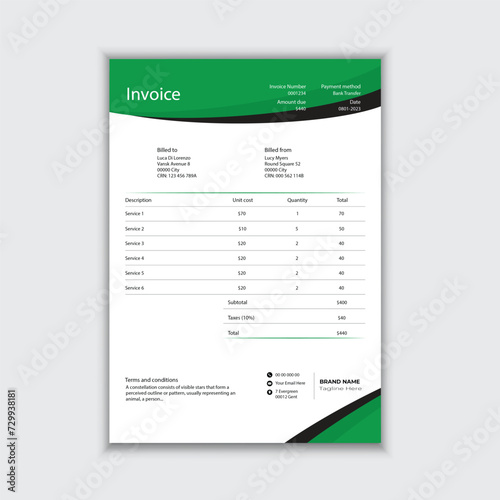 Creative green and black invoice design.