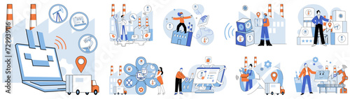 Industry iot vector illustration. Blockchain, guardian trust, fortifies foundations secure smart industry Cryptocurrency, currency tomorrow, circulates through veins industry 4.0 The internet things