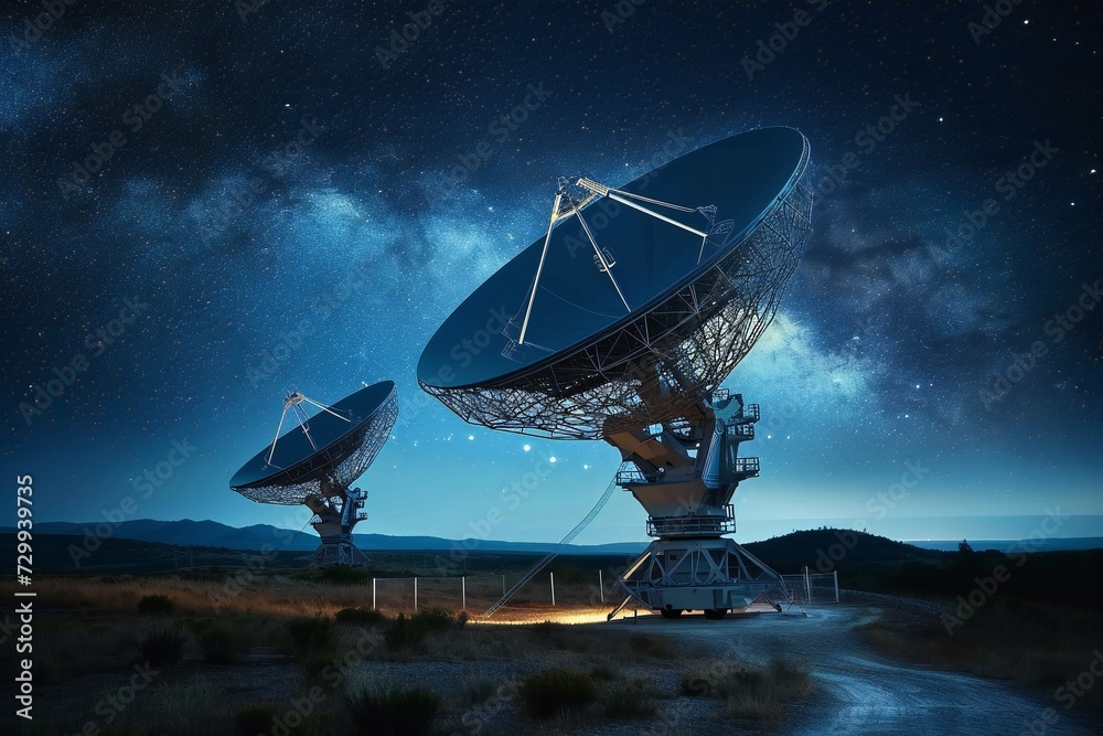 Radio telescope pointed at the starry sky. Radio telescope pointed at the starry sky.