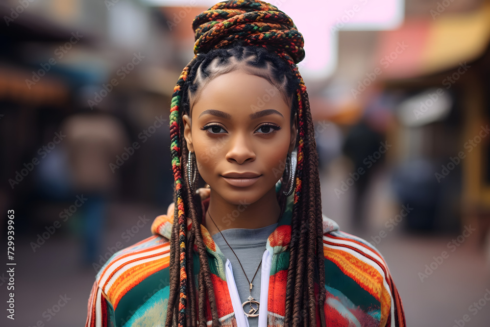 Black woman with colorful braids