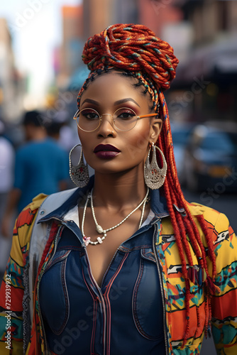 Black woman with glasses and colorful braids © jimenezar
