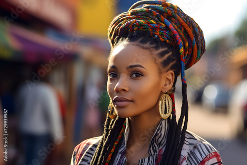 Black woman with colorful braids photo