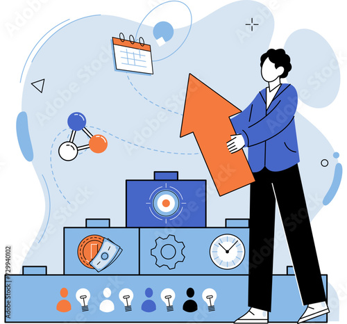 Business development. Vector illustration. Gender equality in leadership positions drives positive changes in organizational culture Group discussions lead to creative problem-solving and innovative