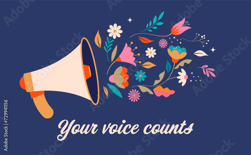 Modern Floral Election campaign concept design. Vote, election social media and print design with lettering and floral illustrations