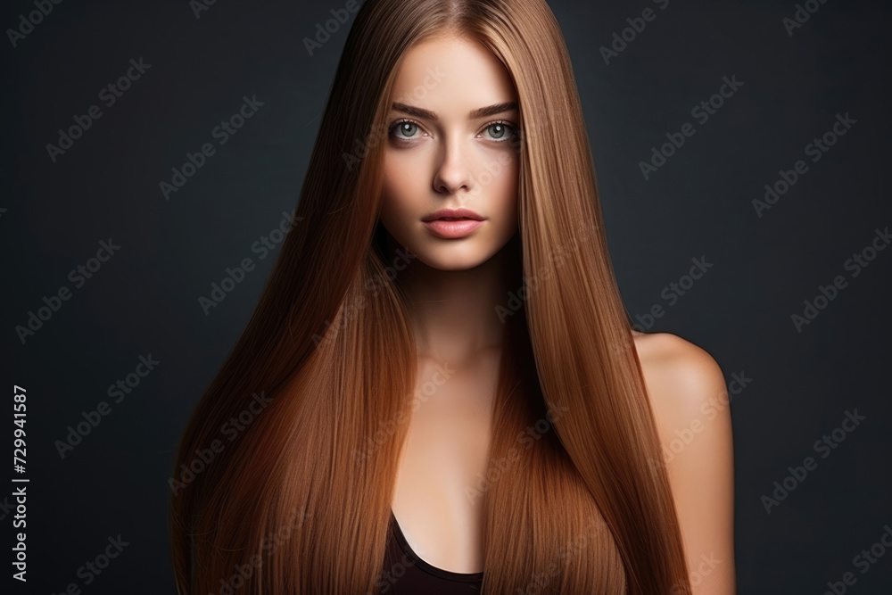 Beauty portrait of a woman with long smooth healthy hair, hair care concept Beauty portrait of a woman with long smooth healthy hair, hair care concept