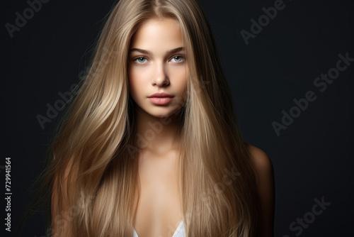 Beauty portrait of a woman with long smooth healthy hair, hair care concept