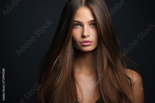 Beauty portrait of a woman with long smooth healthy hair, hair care concept