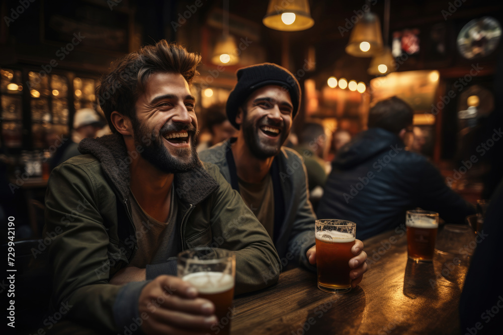 Meeting with the best friends, drinking beer at the bar