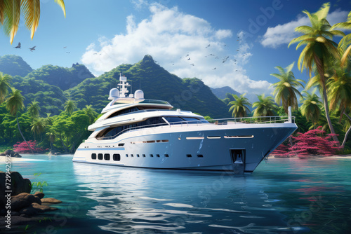 Luxury yacht near tropical island