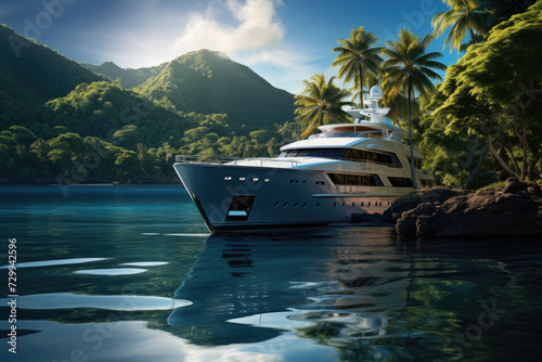 Luxurious rich yacht against the backdrop of a tropical island © Michael