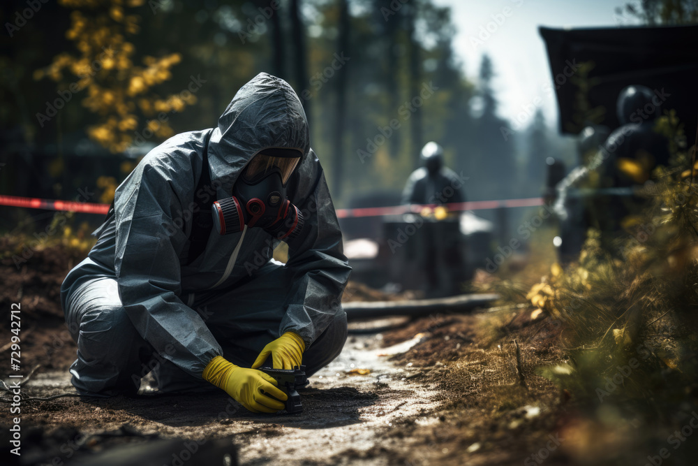 Police detective forensic expert criminologist collecting evidence at a crime scene Police detective forensic expert criminologist collecting evidence at a crime scene