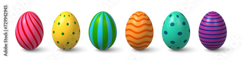 3d Easter eggs set. Painted beautiful trendy icon of realistic colorful egg