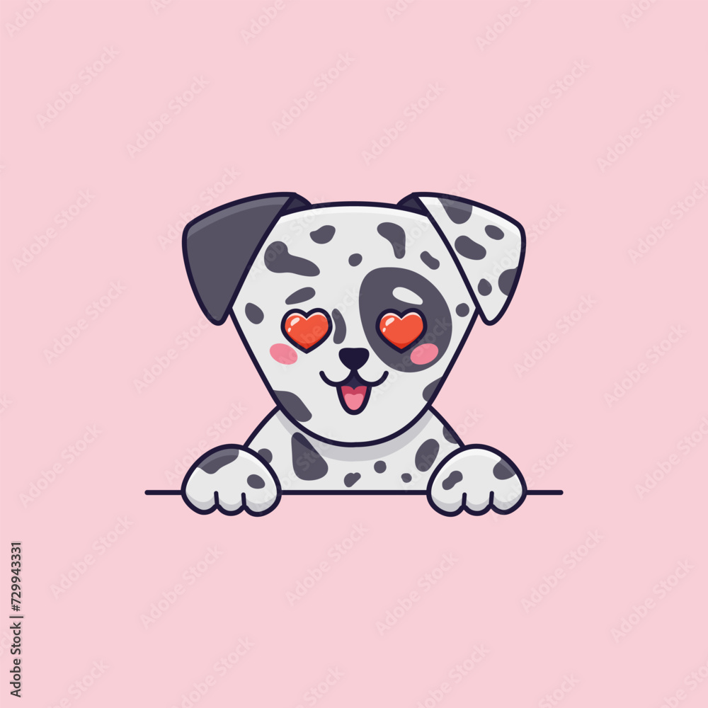 Fototapeta premium Cute dalmatian dog in love with heart eyes in cartoon style. Vector illustration