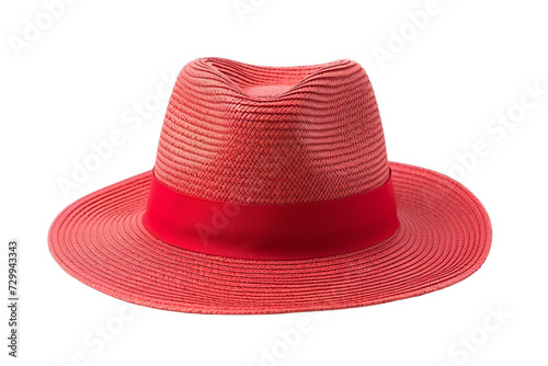 A Womens red hat Vintage Panama hat Woman, Isolated on transparent PNG background, Generative ai