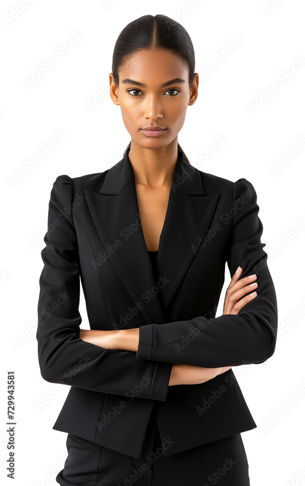 Business woman with elegant manager dress, posing with arms crossed, isolated subject on transparent background
Business woman with elegant manager dress, posing with arms crossed, isolated subject on transparent background