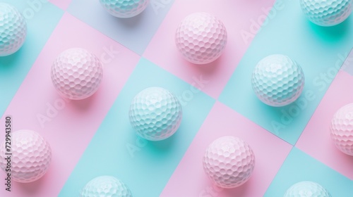 Pattern of blue and pink golf balls on a pastel background. Minimal creative sport concept.