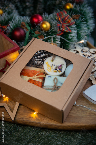 Hand made natural soap in festive box