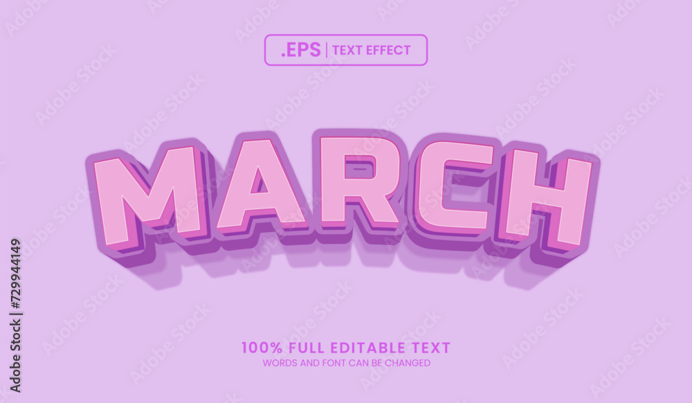 Vector design editable text effect, march 3d bold