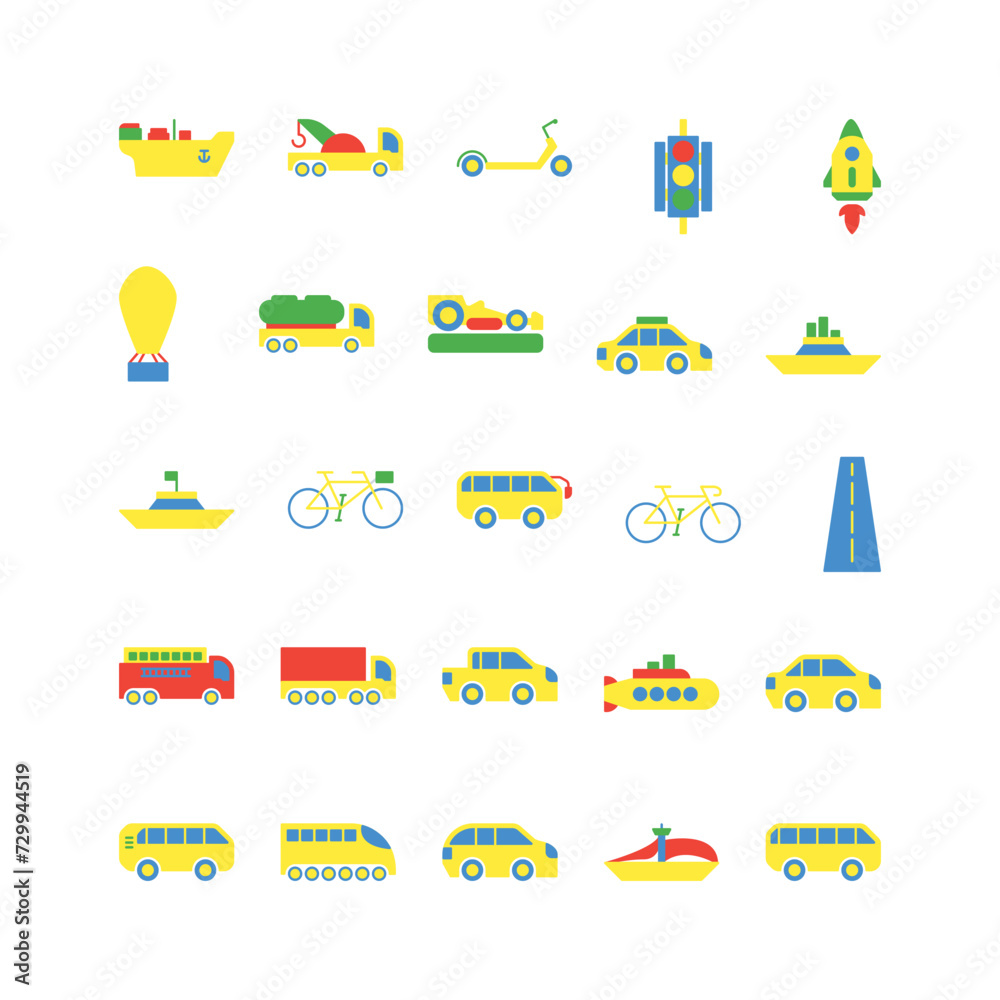 Fototapeta premium Transportation icon set. flat color icon collection. Containing icons.