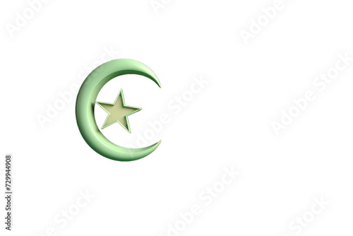 illustration of Crescent moon with star, Isolated on transparent PNG background, Generative ai