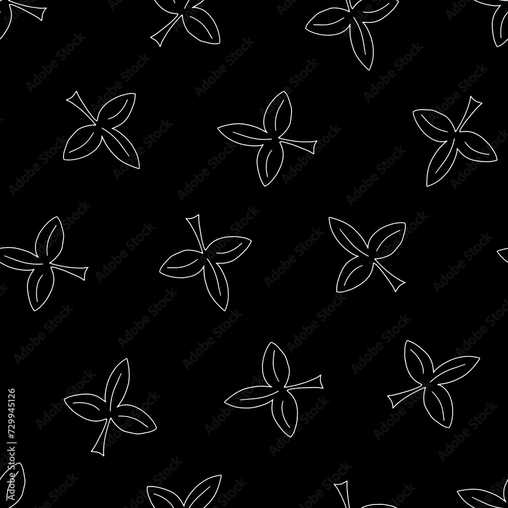 Seamless Pattern with Hand Drawn Black and White Leaves. Seamless Pattern with Hand Drawn Black and White Leaves.