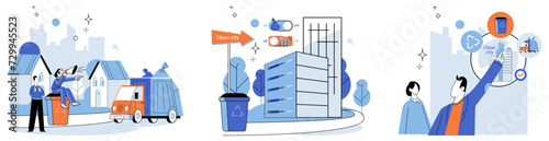 Waste disposal. Vector illustration. Responsible waste disposal entails making conscious choices to ensure waste is appropriately managed, mitigating negative impacts on environment Junk and waste