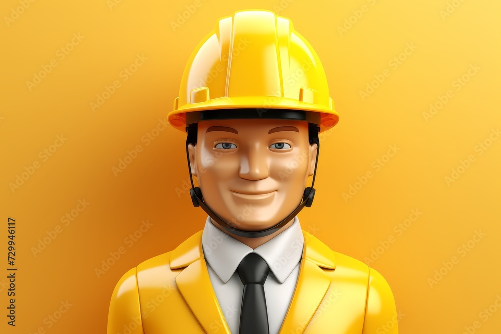 Worker, engineer, and architect portrait in construction zone with yellow hard hats Worker, engineer, and architect portrait in construction zone with yellow hard hats