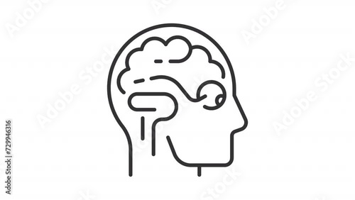 Brain processing line animation. Perception eye animated icon. Information processing, cognitive function. Black illustration on white background. HD video with alpha channel. Motion graphic photo