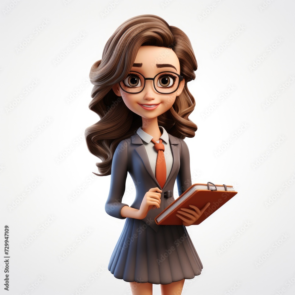 White Background 3D Cartoon Female Teacher White Background 3D Cartoon Female Teacher