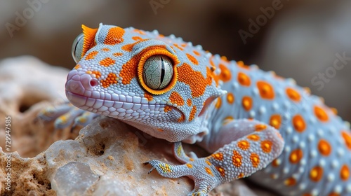 spotted Tokay gecko. Image of animal. copy space for text. photo