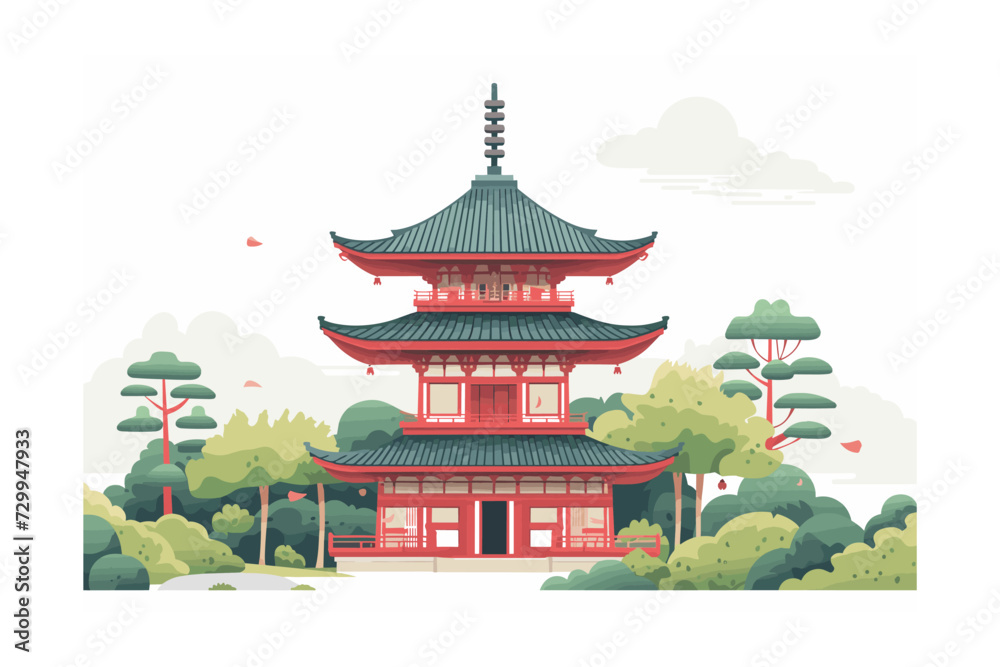 vector illustration of Japanese Traditional Pagoda with Misty Mountain Background vector illustration of Japanese Traditional Pagoda with Misty Mountain Background