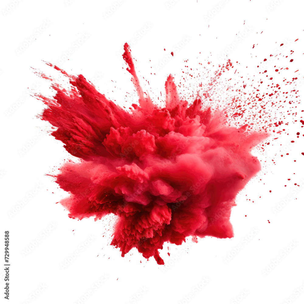 Red explosion liquid explosion in the air on transparent background