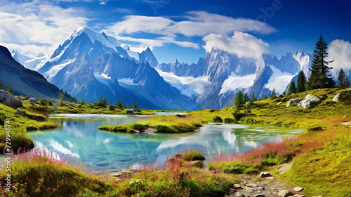 Colorful summer panorama of the Lac Blanc lake © Anas