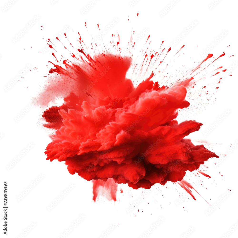 Red explosion liquid explosion in the air on transparent background Red explosion liquid explosion in the air on transparent background